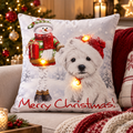 Westie LED Light-Up Christmas Cushion with Snowman 45 x 45cm