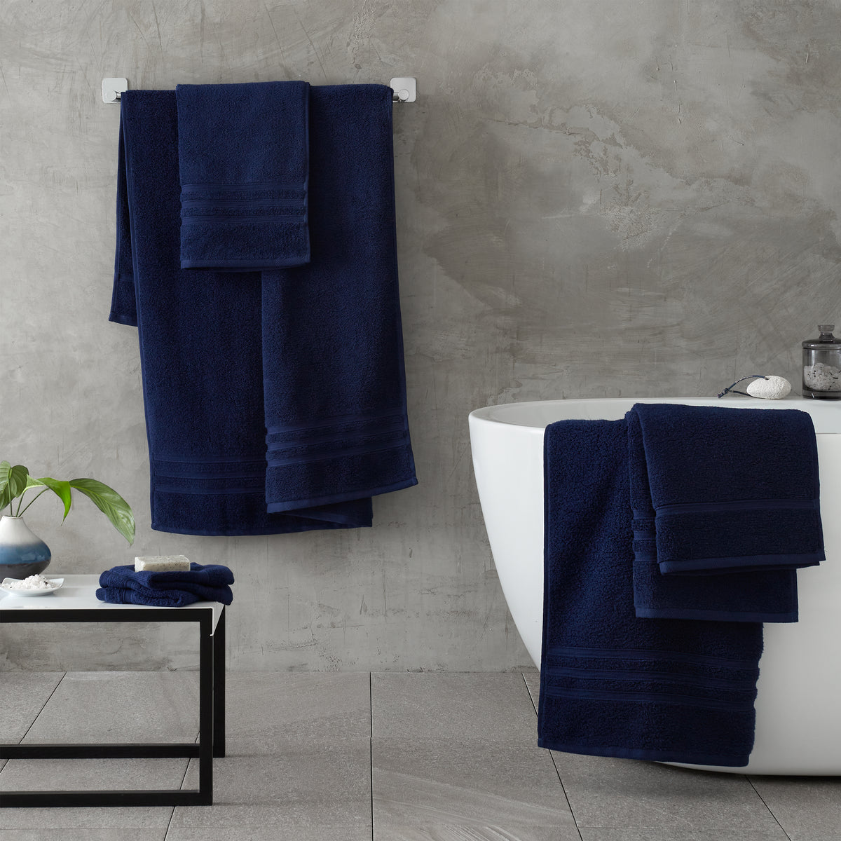 Catherine Lansfield Bathroom Zero Twist 500 GSM Soft & Absorbent Cotton Bath Sheet Pair in Navy
