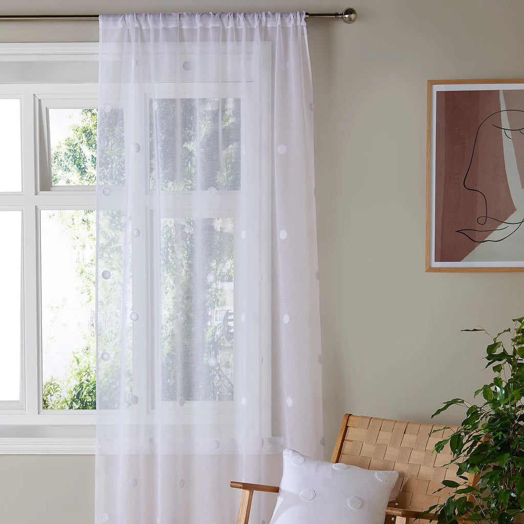 Appletree Boutique Zara Tufted Polka Dot Voile Curtain Panel in White