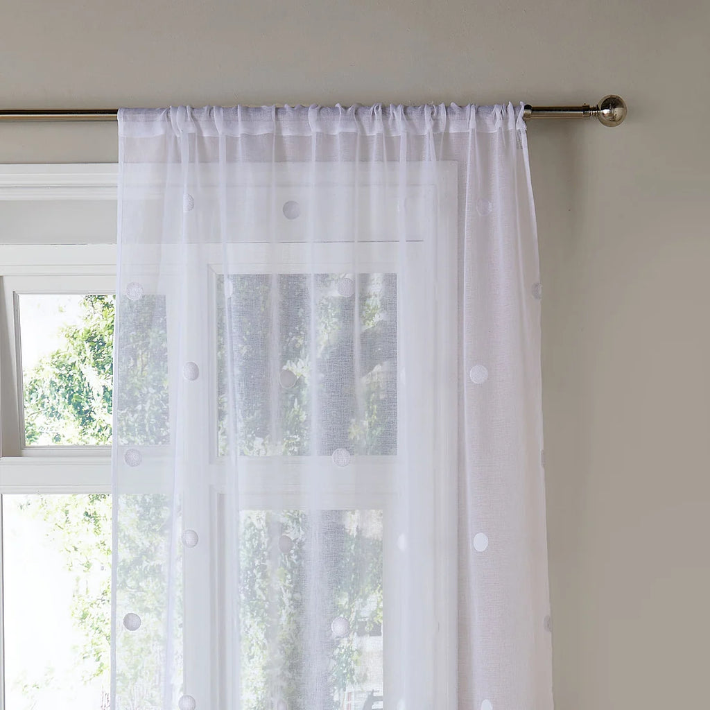Appletree Boutique Zara Tufted Polka Dot Voile Curtain Panel in White