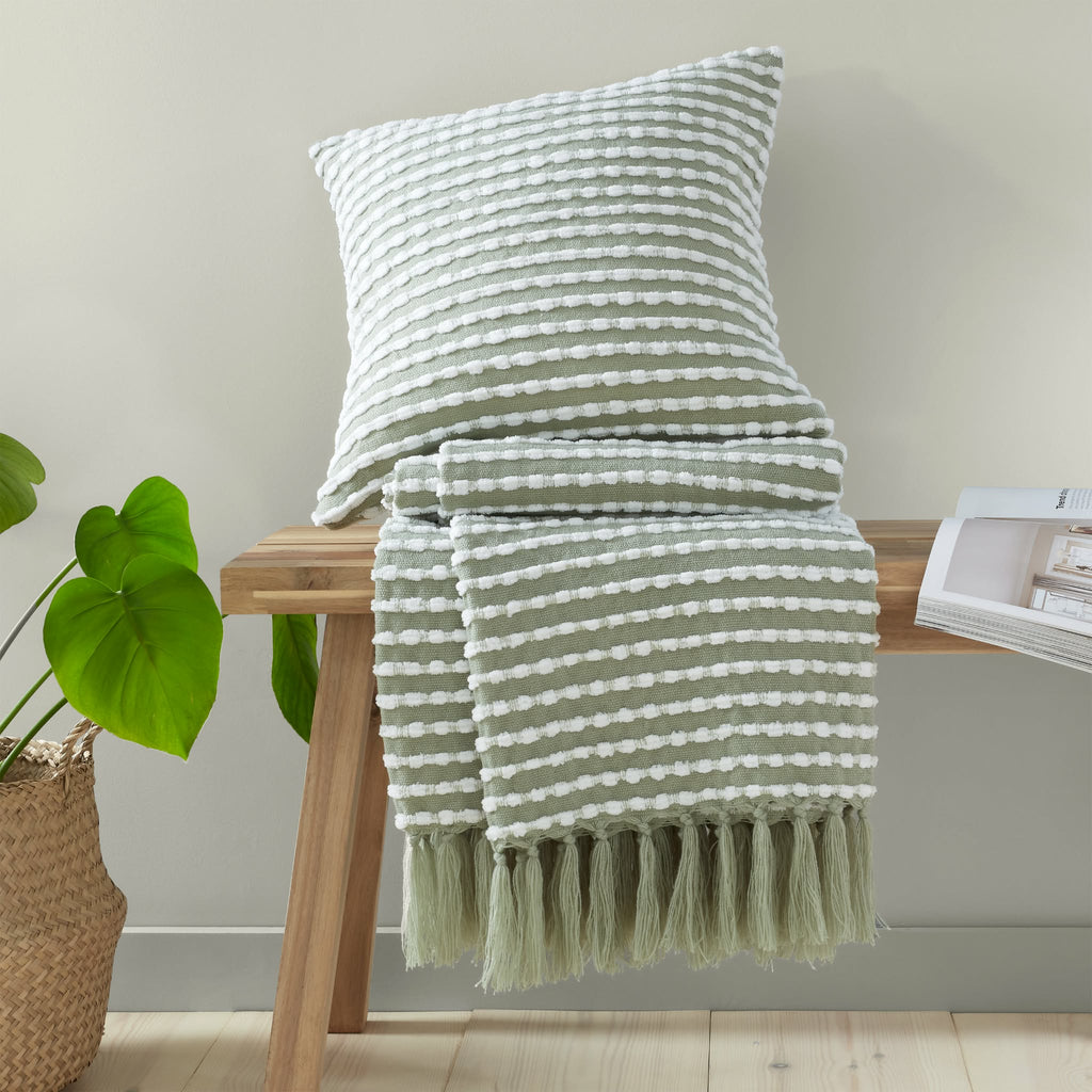 Catherine Lansfield Stab Stitch Embellished Blanket Throw in Sage Green