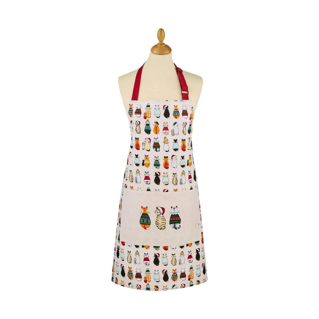 Ulster Weavers Christmas Cats in Waiting Cotton Apron in Red/Cream