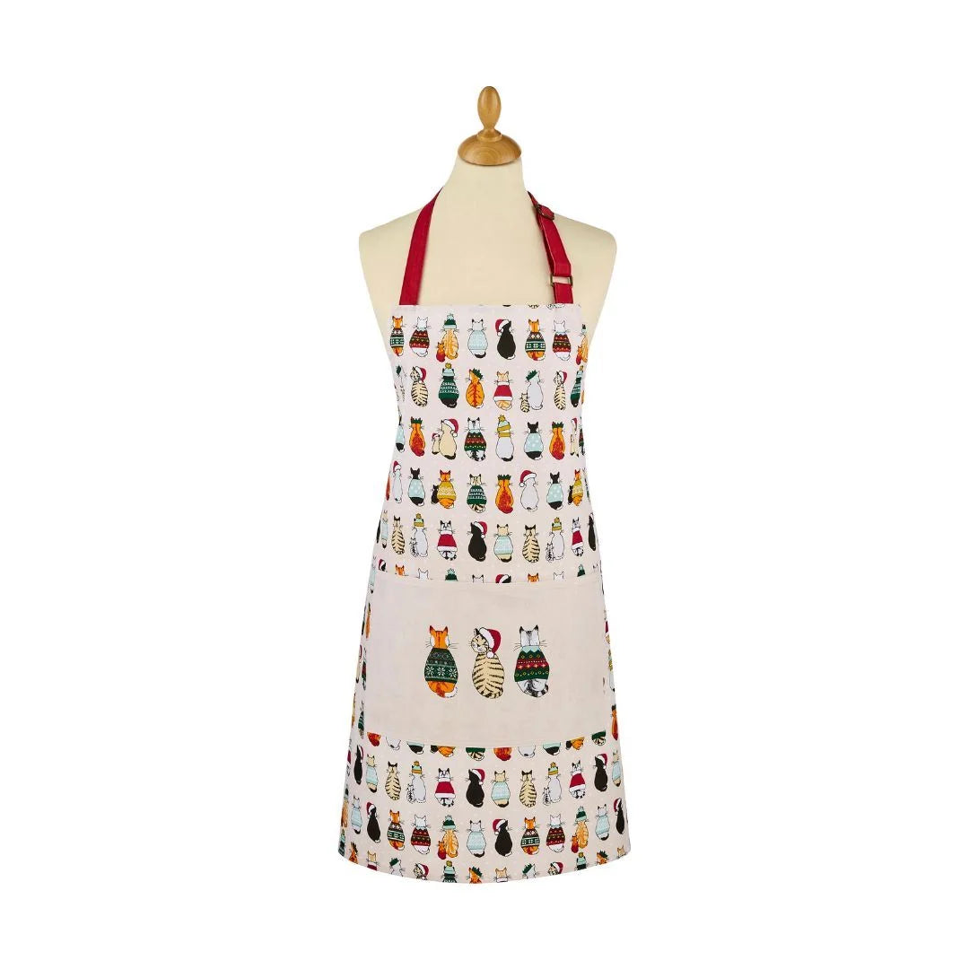 Ulster Weavers Christmas Cats in Waiting Cotton Apron in Red/Cream