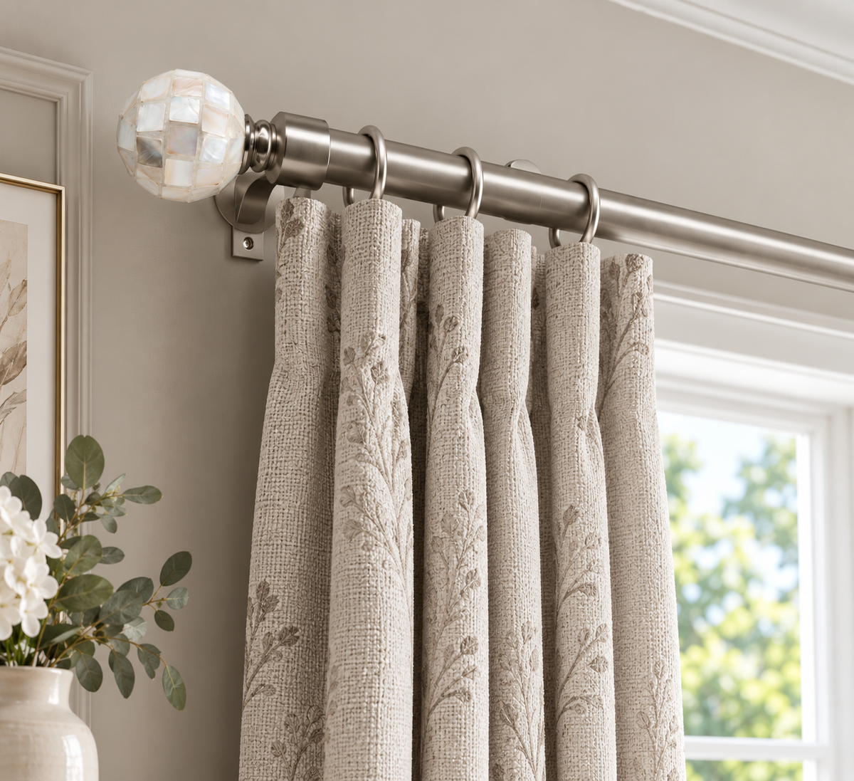 Mother of Pearl Extendable Brushed Satin Curtain Pole Set