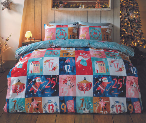 Advent Calendar reversible Christmas microfibre duvet cover set with festive advent-inspired design.