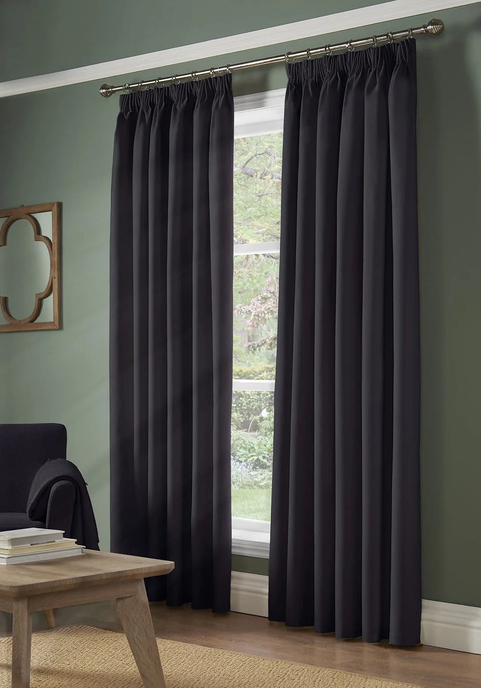 100% Blackout Pencil Pleat Curtains in Charcoal