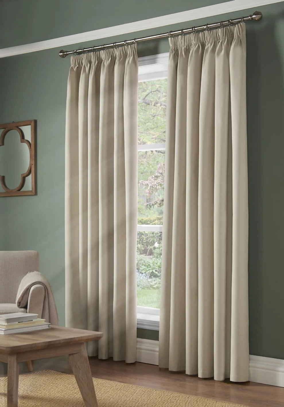 100% Blackout Pencil Pleat Curtains in Cream