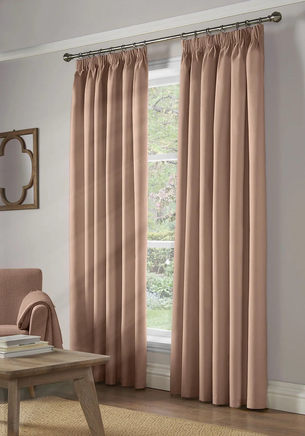 100% Blackout Pencil Pleat Curtains in Pink