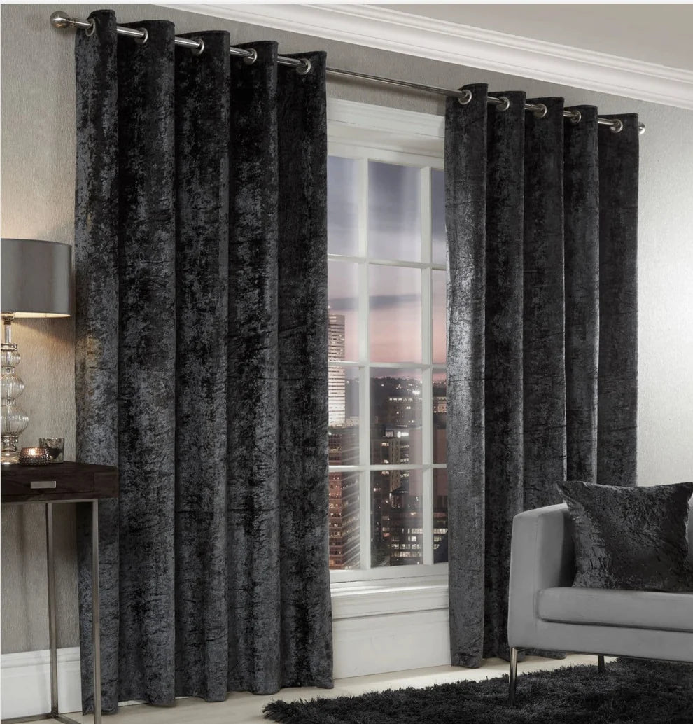 Alan Symonds Crushed Velvet Eyelet Curtains in Charcoal