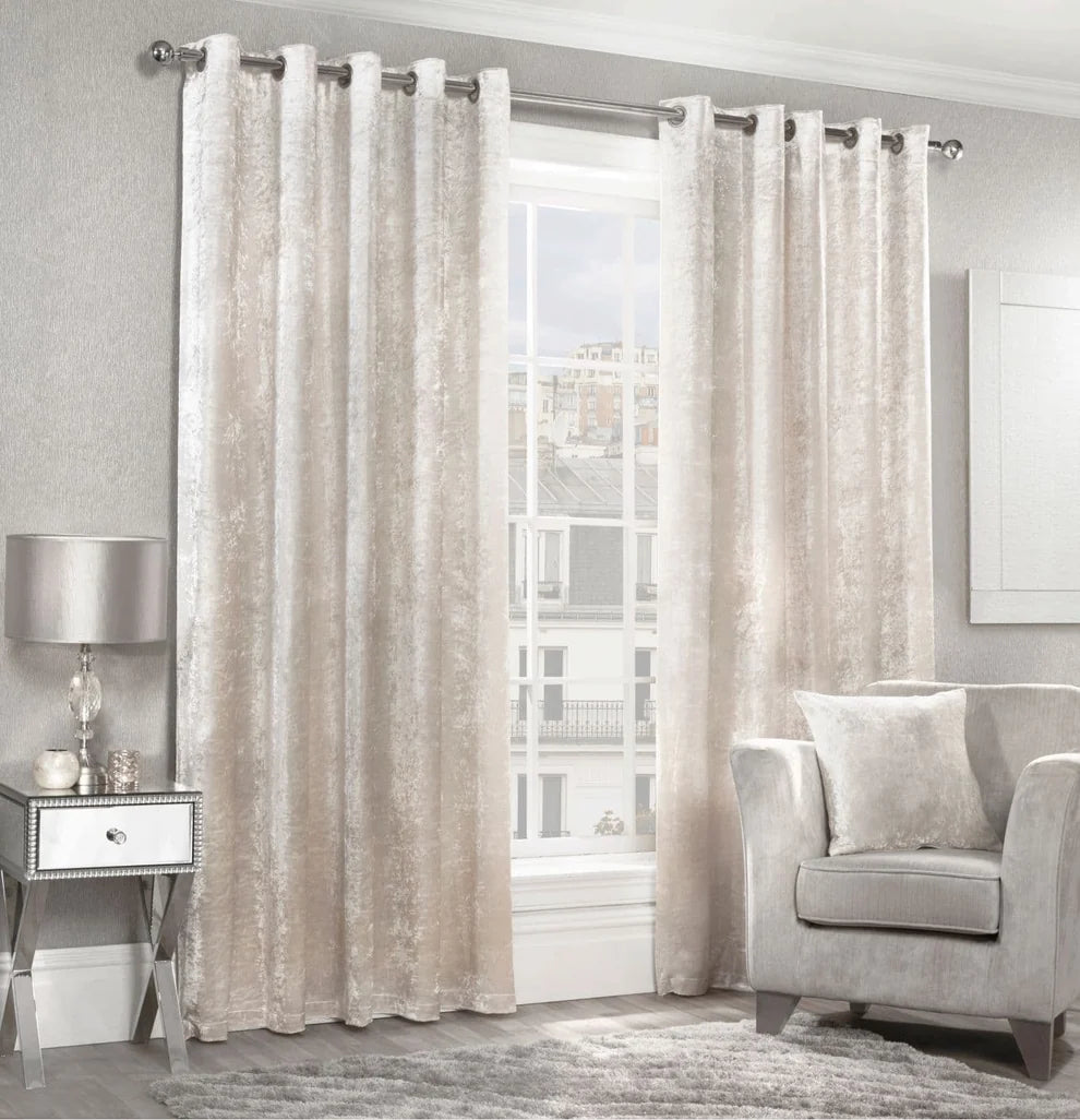 Alan Symonds Crushed Velvet Eyelet Curtains in Cream