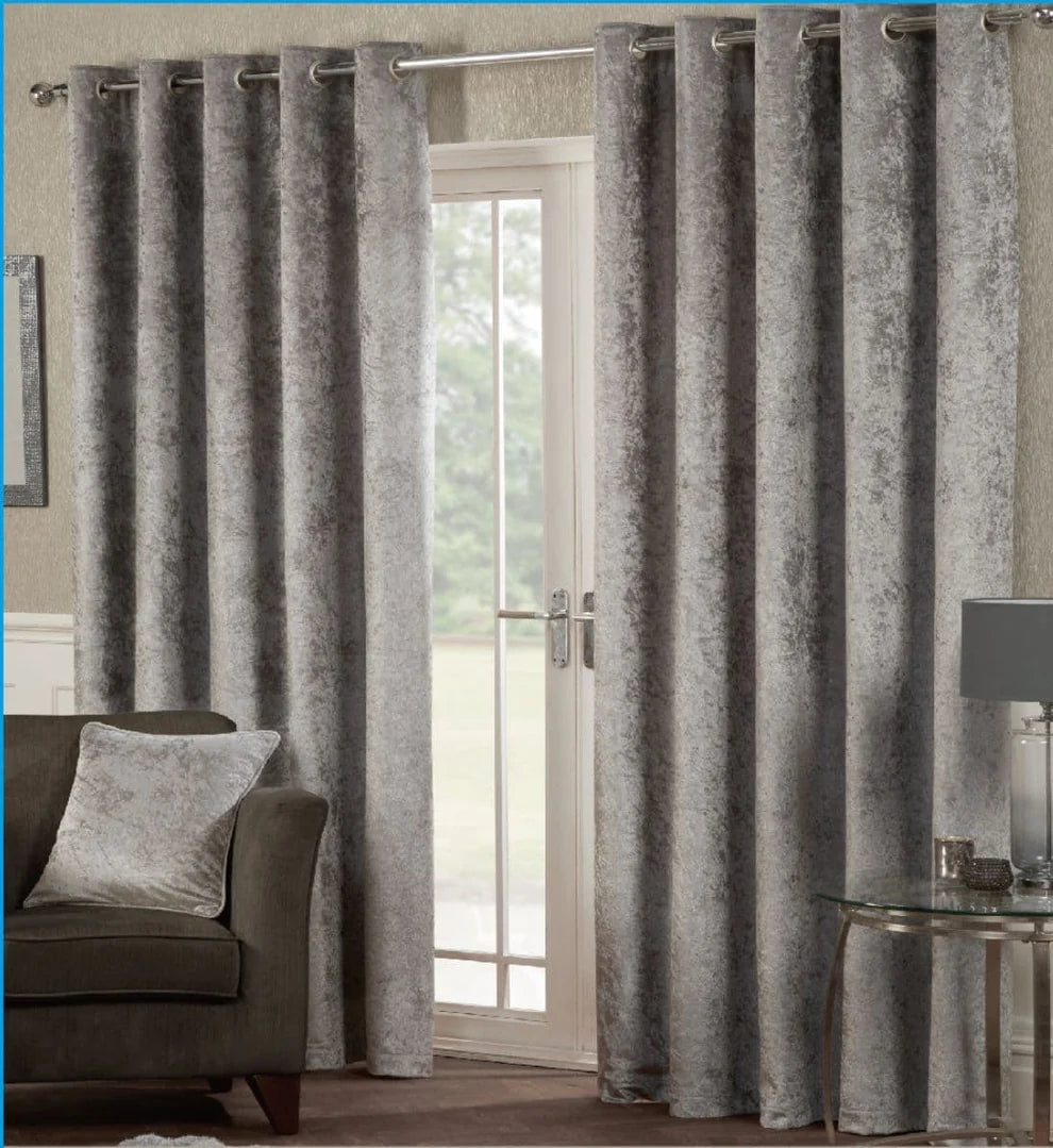 Alan Symonds Crushed Velvet Eyelet Curtains in Silver