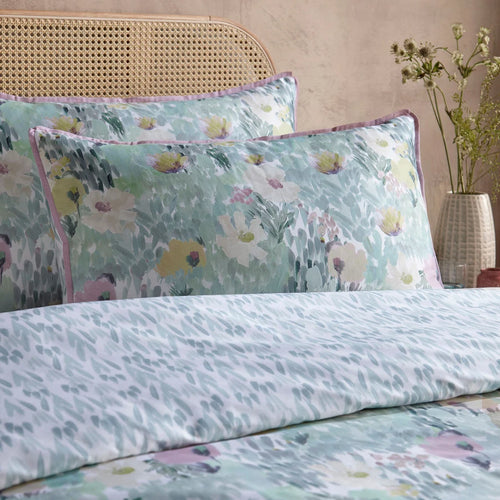 Close-up of the watercolour floral design on the Appletree Abstract Floral duvet cover set.