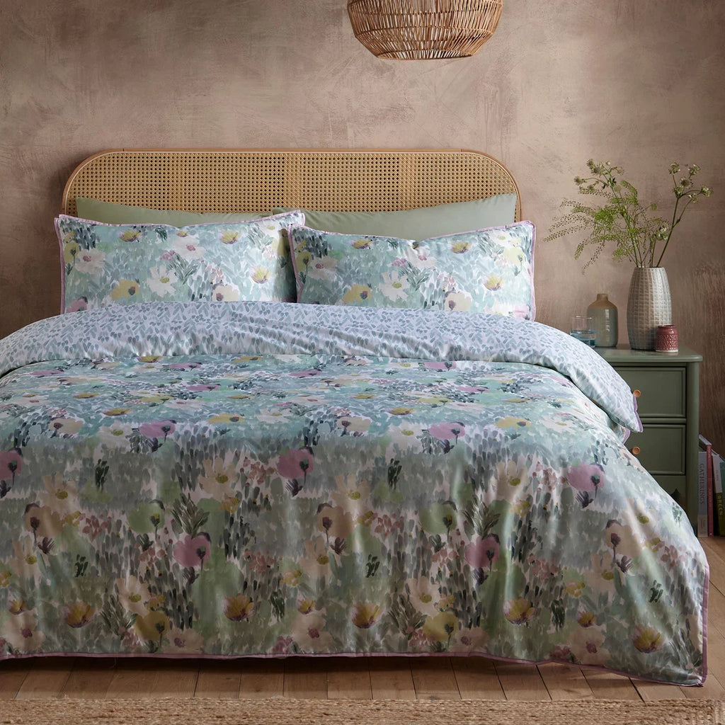 Appletree Abstract Floral reversible 100% cotton duvet cover set in green.