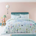 Appletree Alfresco 100% cotton duvet cover set in duck egg with digitally printed floral design.