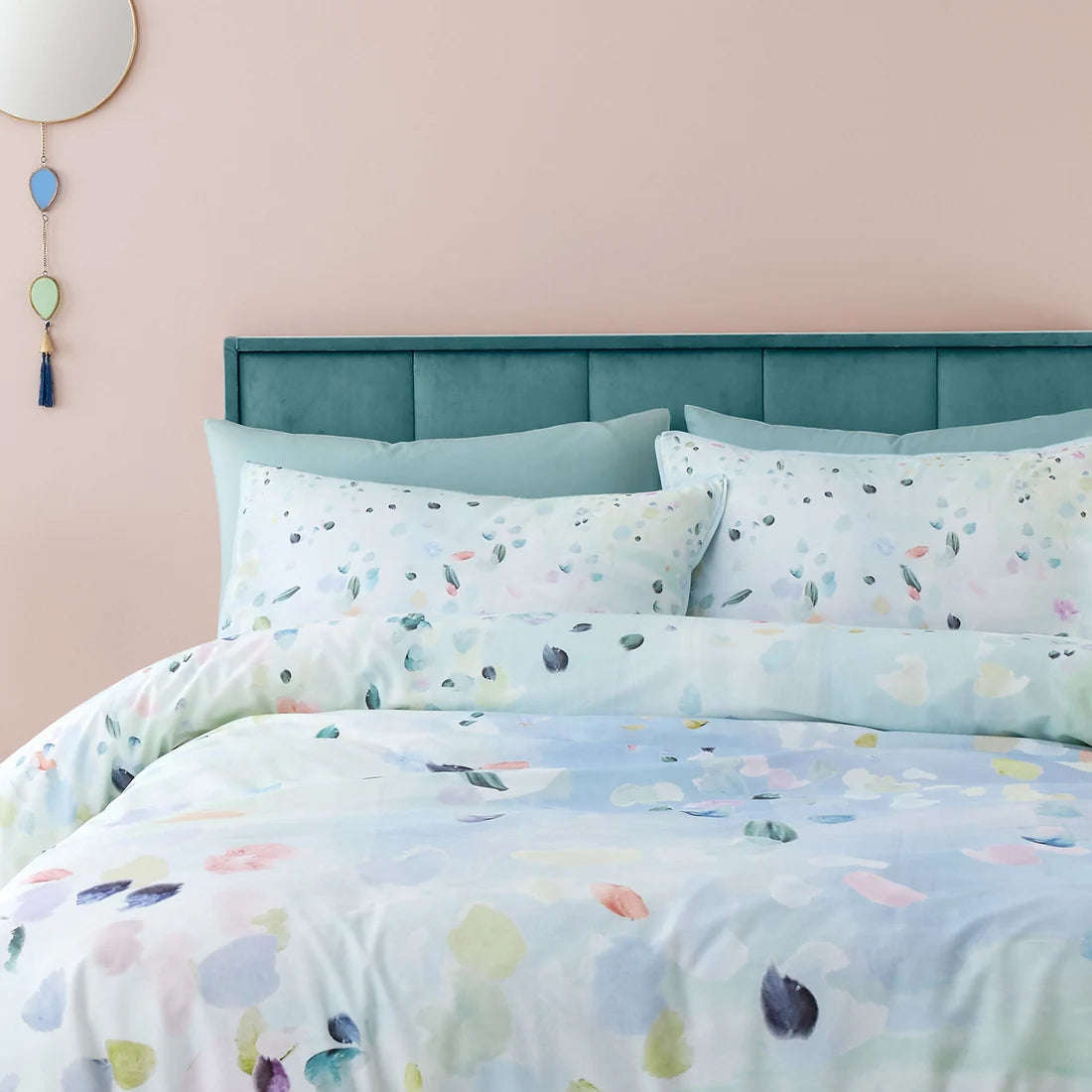 Close-up of the digitally printed floral design on the Appletree Alfresco duvet cover set.