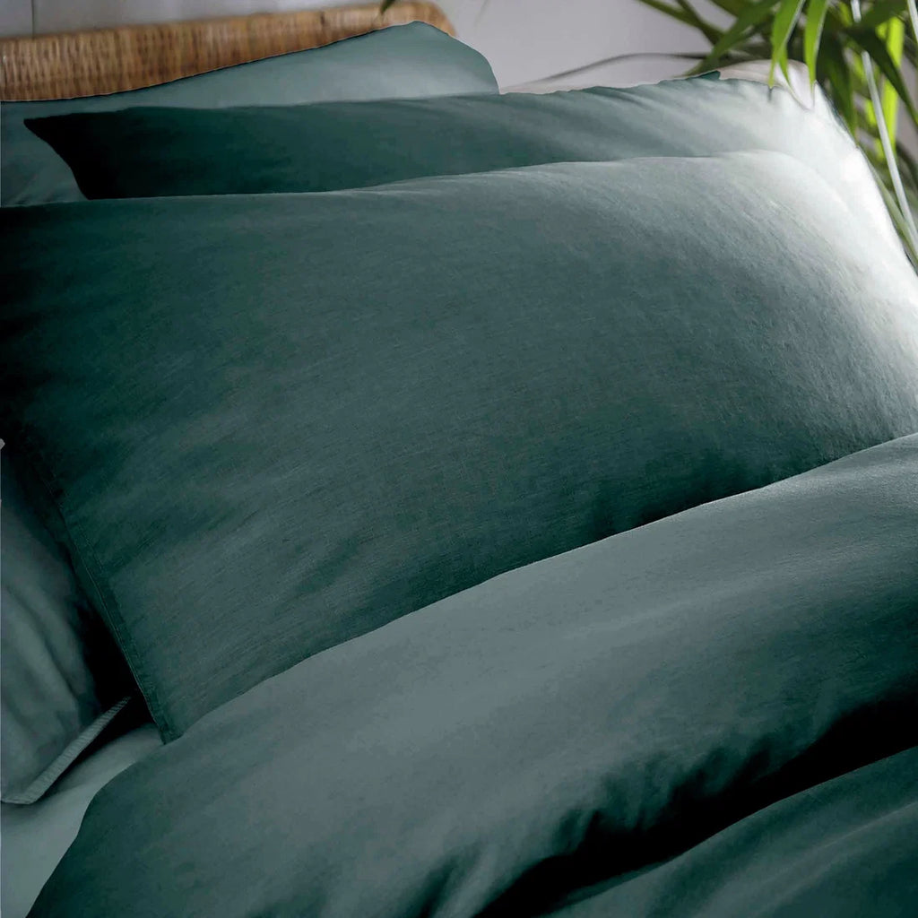 Close-up of the relaxed plain-dyed finish on the Appletree Cassia duvet cover set.