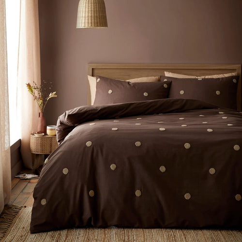 Appletree Dot Garden tufted 100% cotton duvet cover set in chocolate.