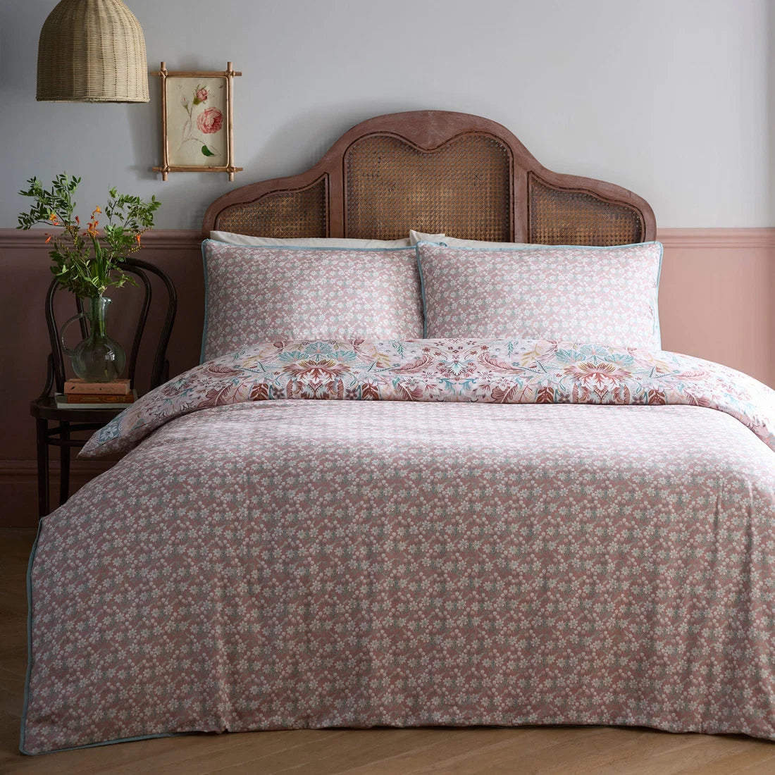 Petite floral reverse on the Appletree Floral Damask duvet cover set.