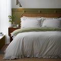Appletree Frilled Embroidered Bow Stripe 100% cotton duvet cover set in green.