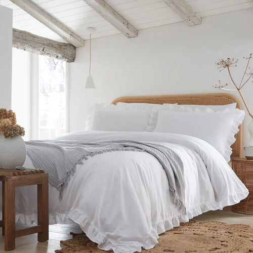 Appletree Loft Cassia Frill 100% cotton duvet cover set in white.