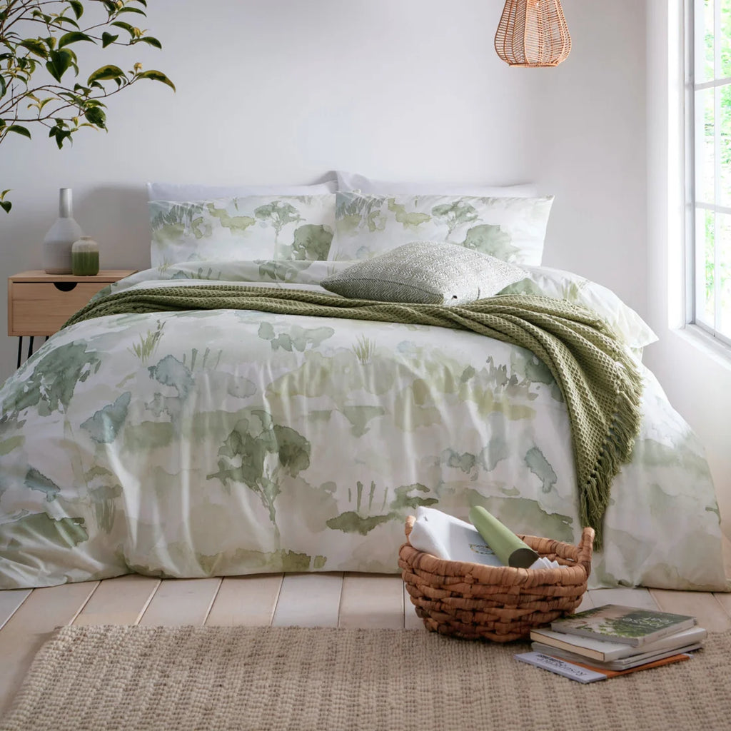 Appletree Loft Edale 100% cotton duvet cover set in green.