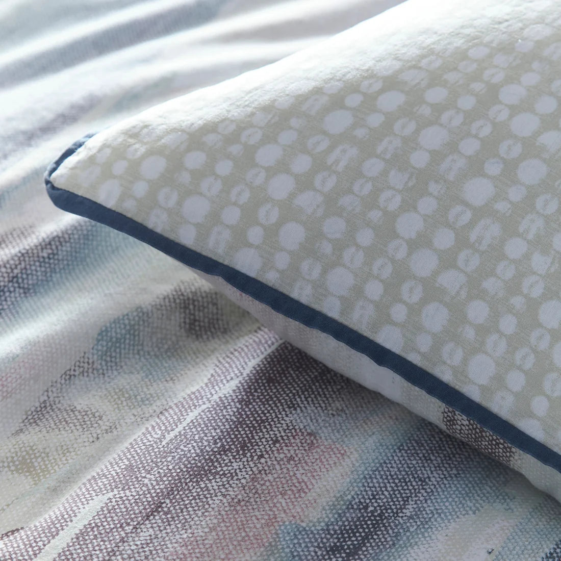 Close-up of the soft 100% cotton fabric on the Appletree Loft Landscape duvet cover set.