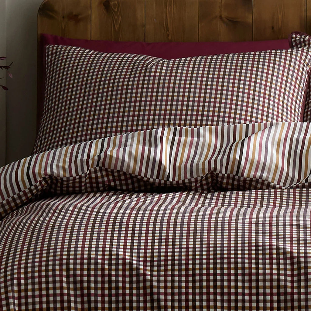 Close-up of the fine micro check pattern on the Appletree Micro Check duvet cover set.