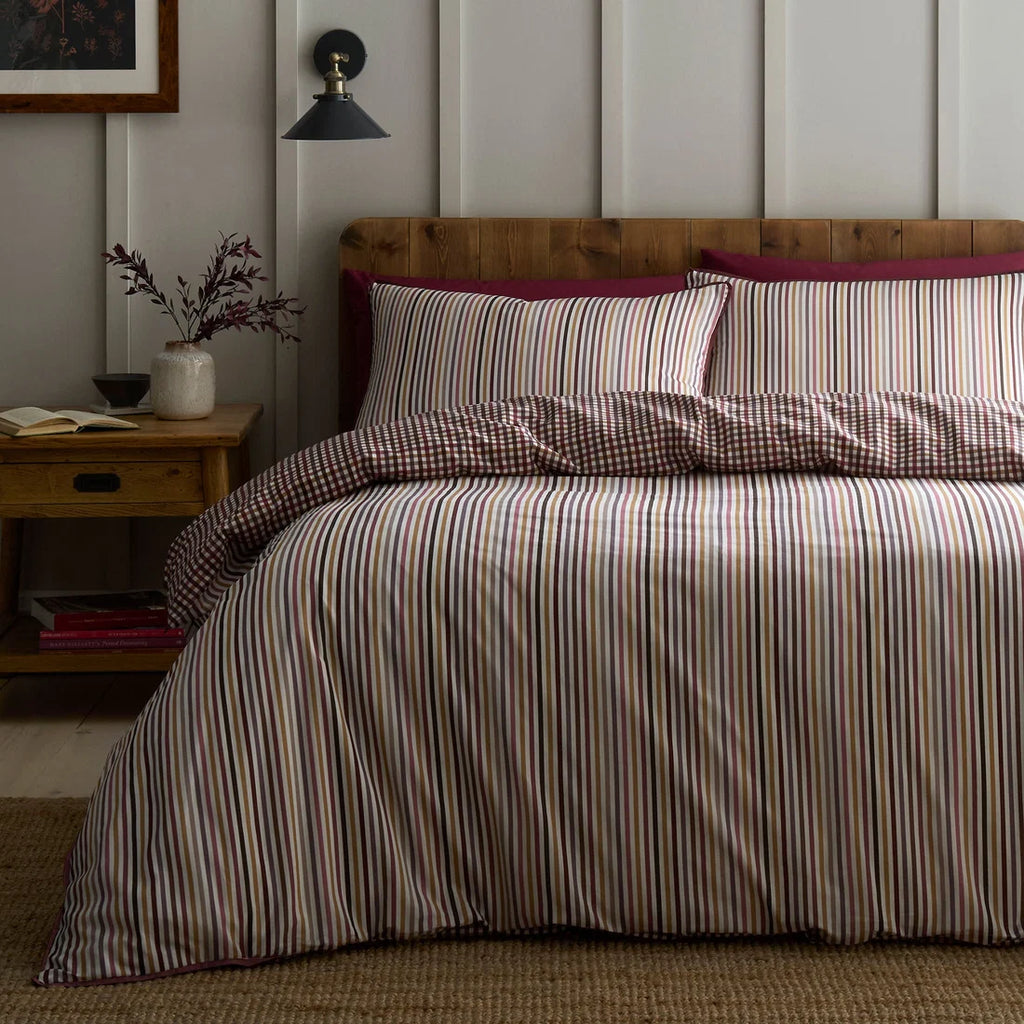 Coordinating stripe reverse on the Appletree Micro Check duvet cover set.