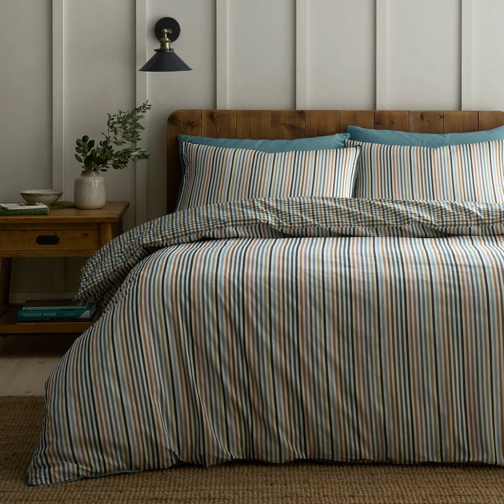 Coordinating stripe reverse on the Appletree Micro Check duvet cover set.