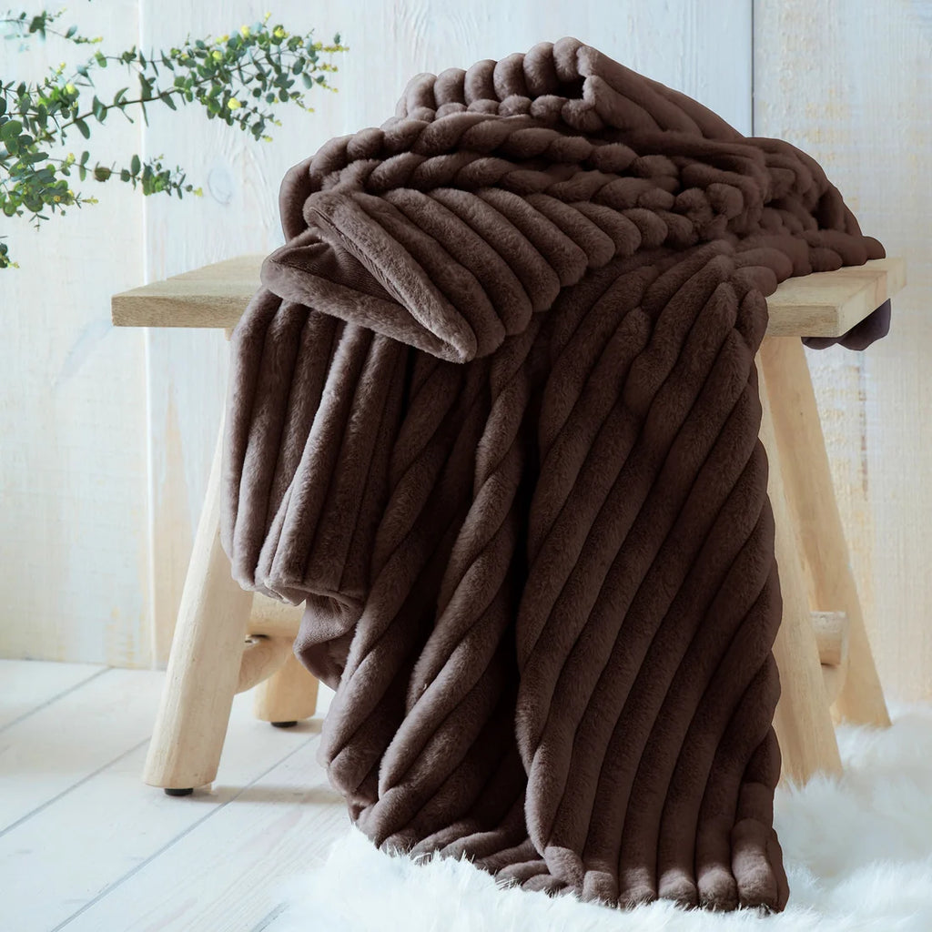 Appletree Morritz ribbed faux fur bedspread in Chocolate 130 x 180cm.