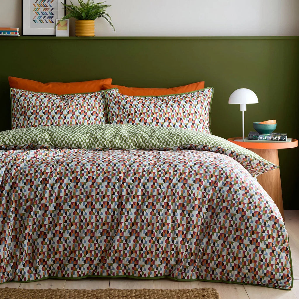 Appletree Star Geo reversible 100% cotton duvet cover set in natural.