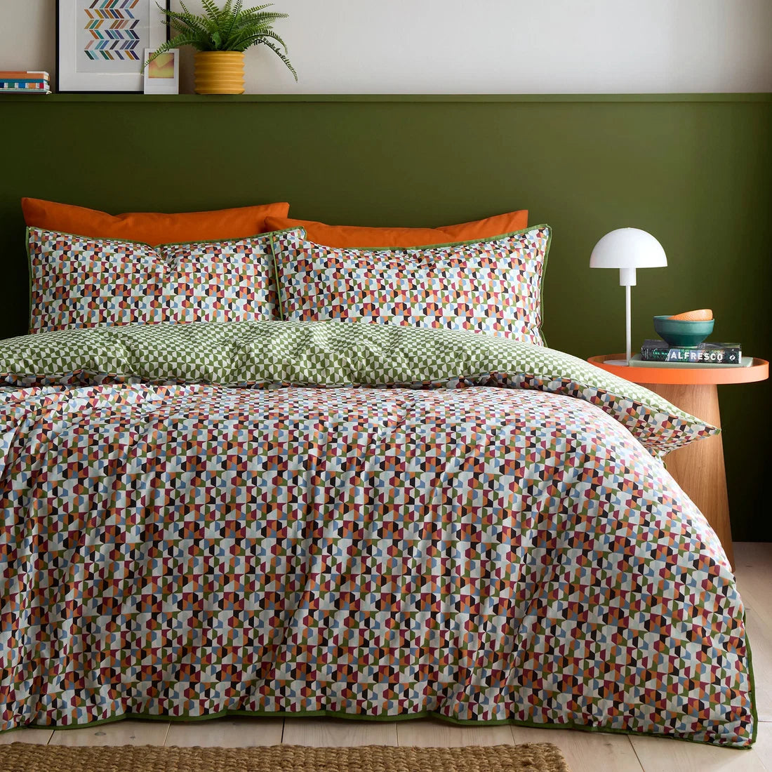 Appletree Star Geo reversible 100% cotton duvet cover set in natural.