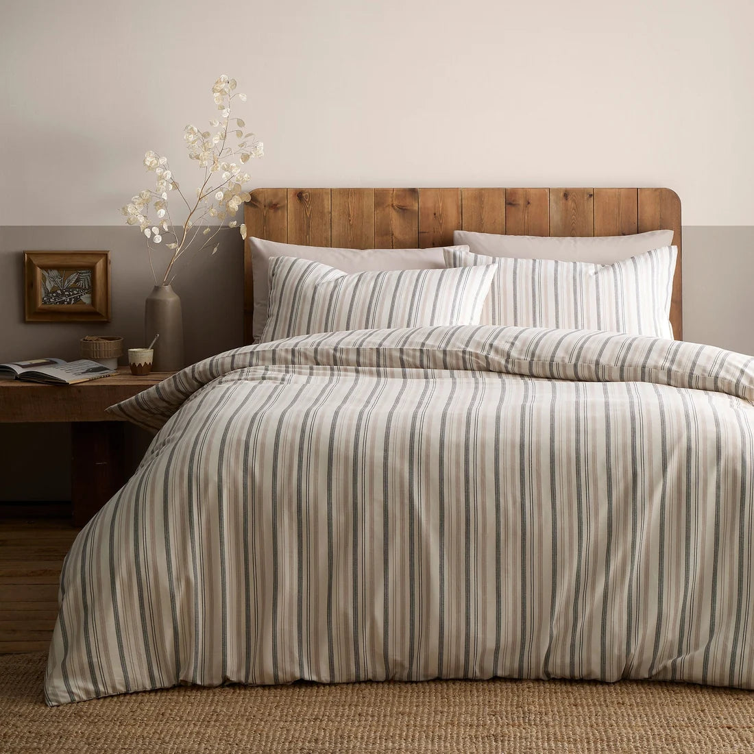 Appletree Yarn Dyed Woven Thin Stripe 100% cotton duvet cover set in natural.