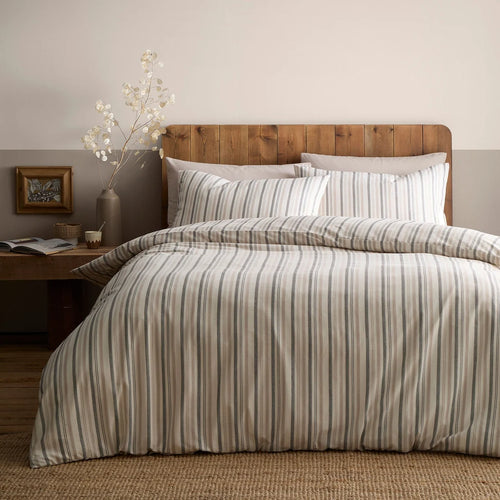 Appletree Yarn Dyed Woven Thin Stripe 100% cotton duvet cover set in natural.