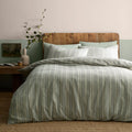 Appletree Yarn Dyed Woven Wide Stripe 100% cotton duvet cover set in green.