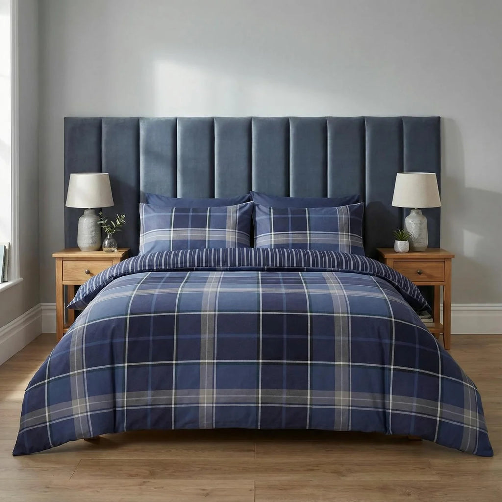 Argyle Check duvet cover set in Blue with a classic tartan-inspired design.