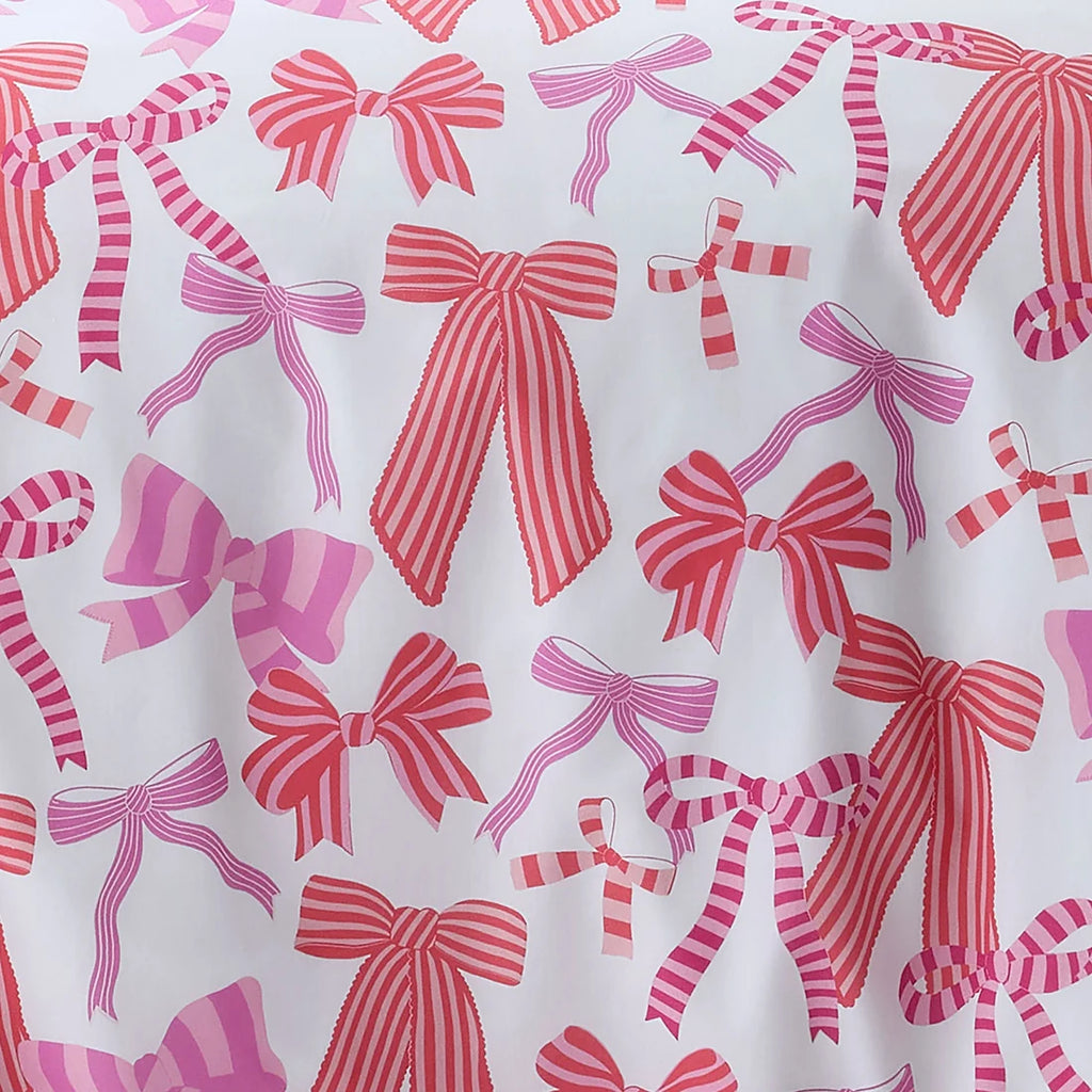 Close-up of the soft polyester fabric on the Bedlam Bow and Stripes duvet cover set.