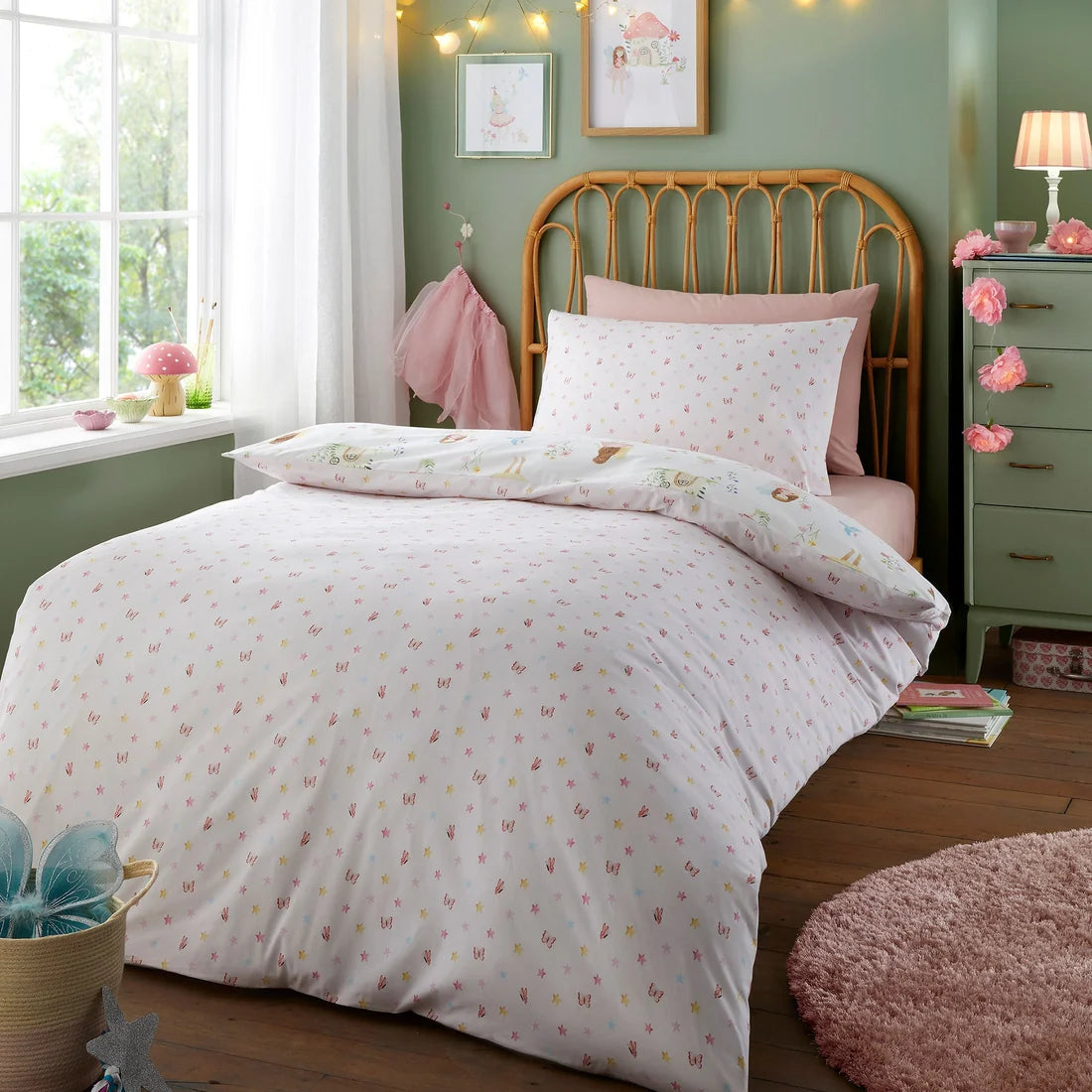 Starry night reverse with butterflies on the Bedlam Summer Fairies duvet cover set.