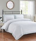 Belle Maison Elise embroidered duvet cover set with elegant heart embroidery and lace edging.