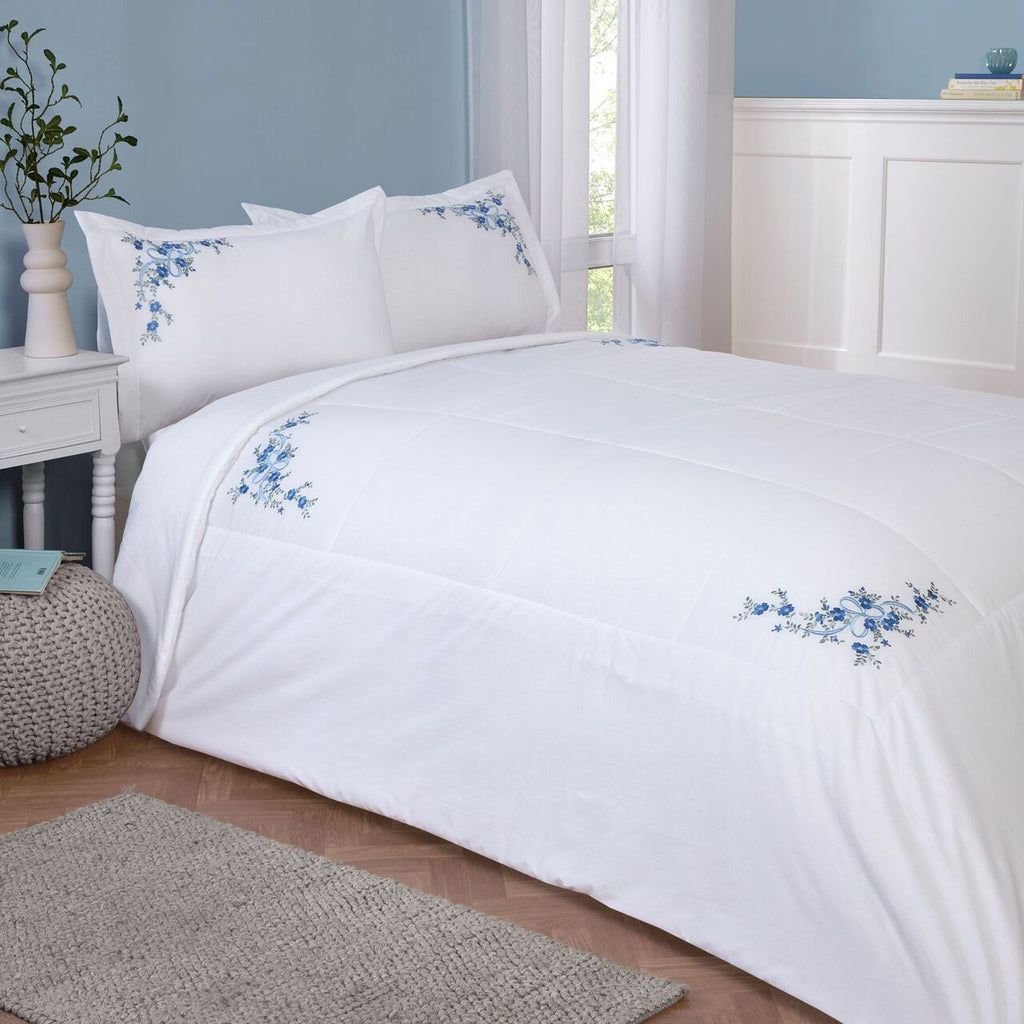 Belle Maison Floral Ribbon embroidered bedspread with elegant floral detailing.