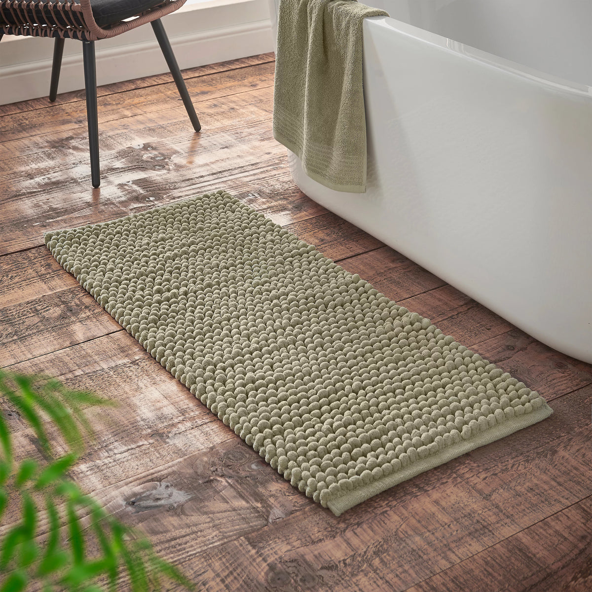 Bianca Aspen Bobble Bath Mat & Runner Sage Green