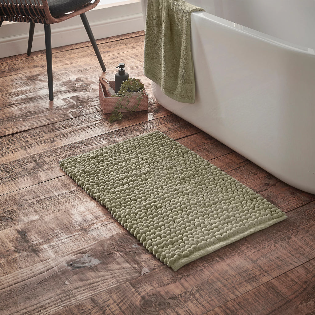 Bianca Aspen Bobble Bath Mat & Runner Sage Green