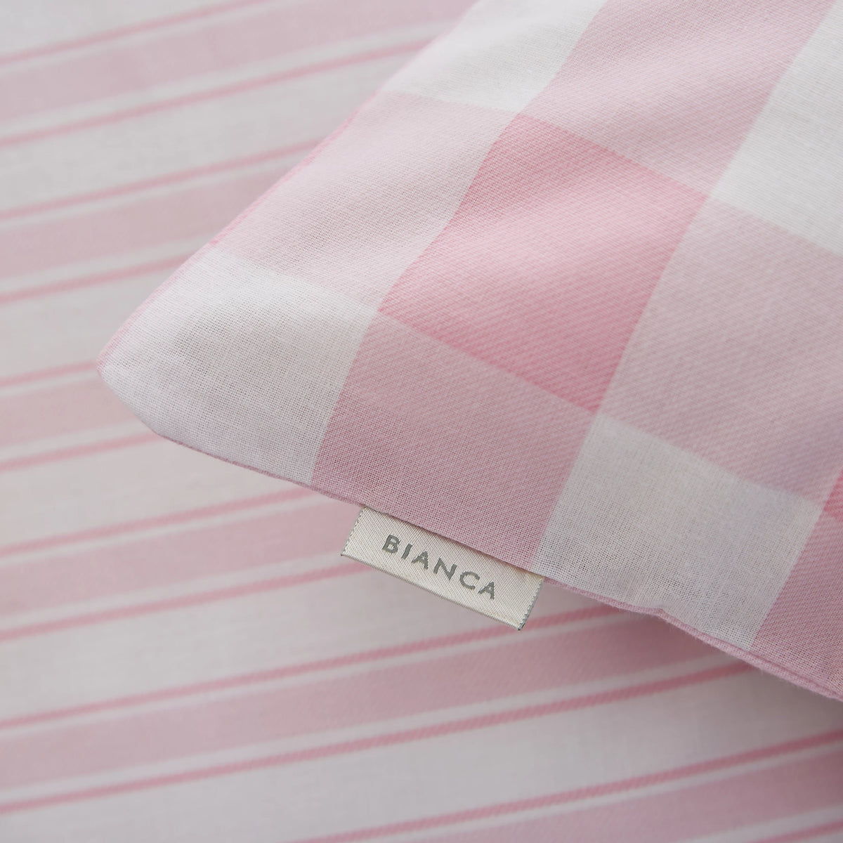 Little Bianca Check & Stripe 100% Cotton Reversible Duvet Cover Set in Pink