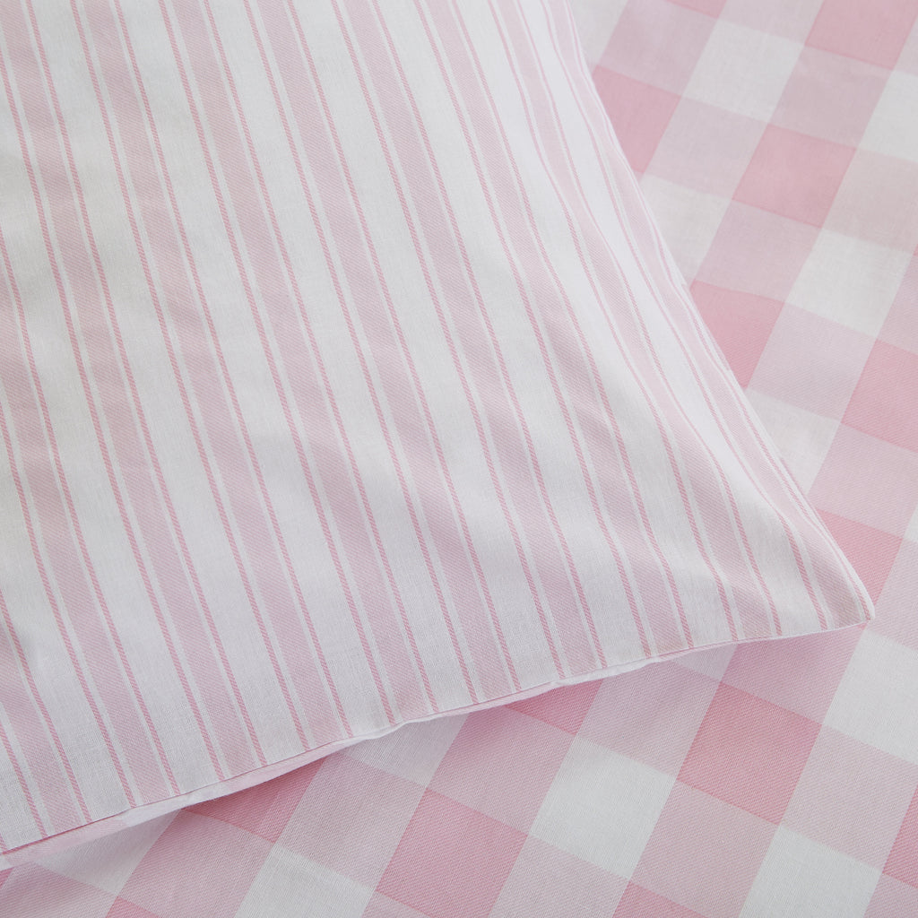 Little Bianca Check & Stripe 100% Cotton Reversible Duvet Cover Set in Pink