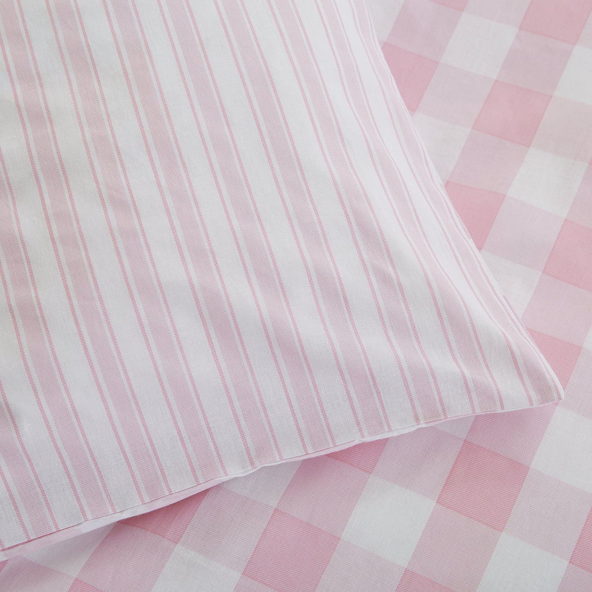 Little Bianca Check & Stripe 100% Cotton Reversible Duvet Cover Set in Pink