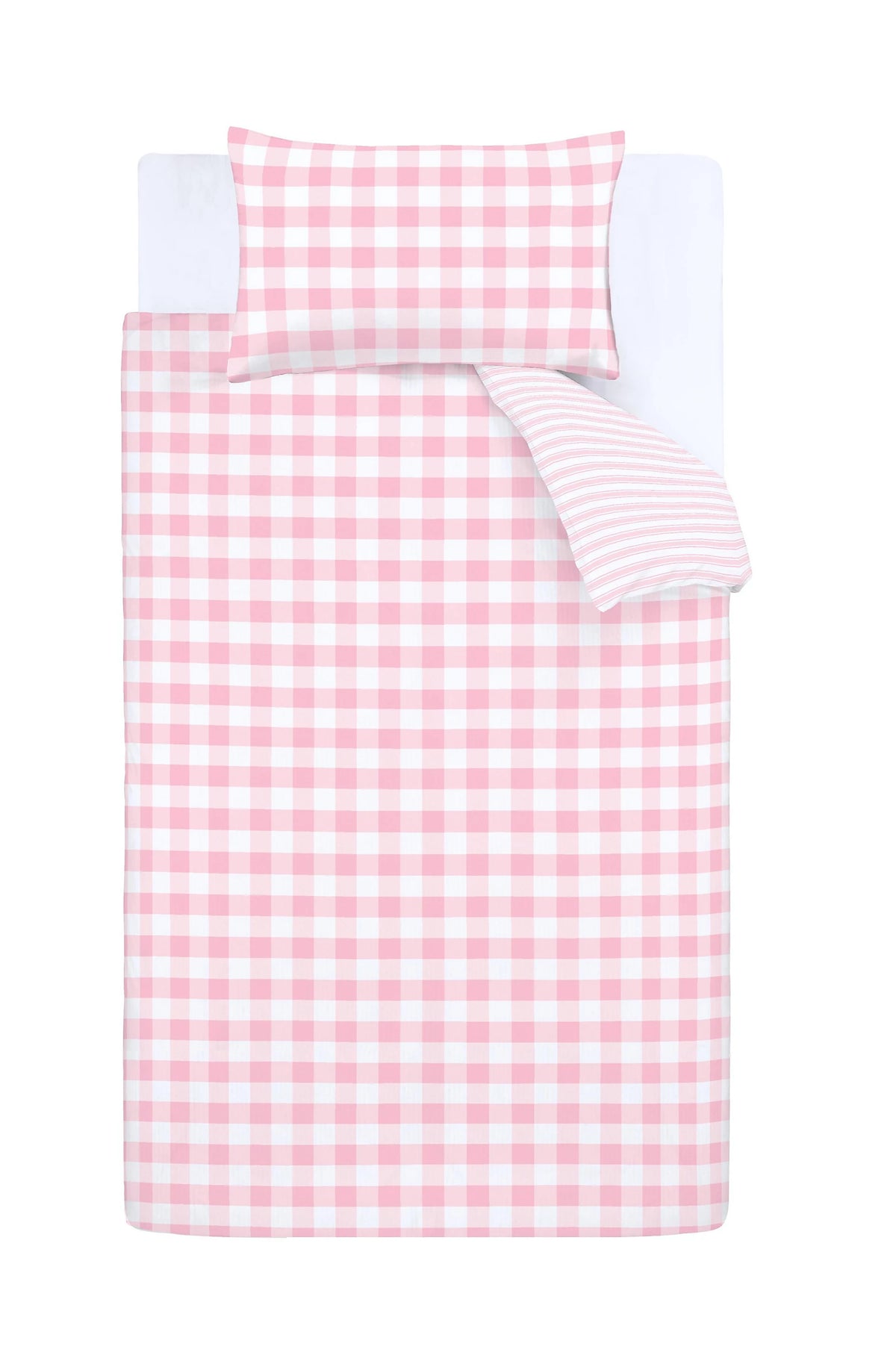 Little Bianca Check & Stripe 100% Cotton Reversible Duvet Cover Set in Pink