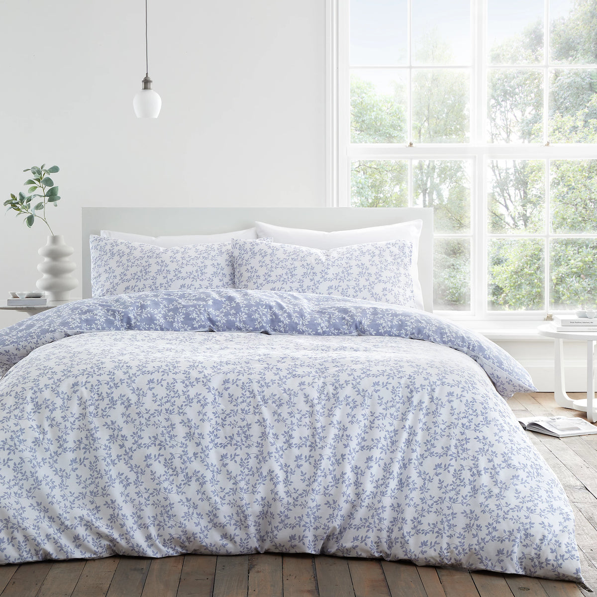 Bianca Shadow Leaves 200TC Cotton Duvet Cover Set French Blue