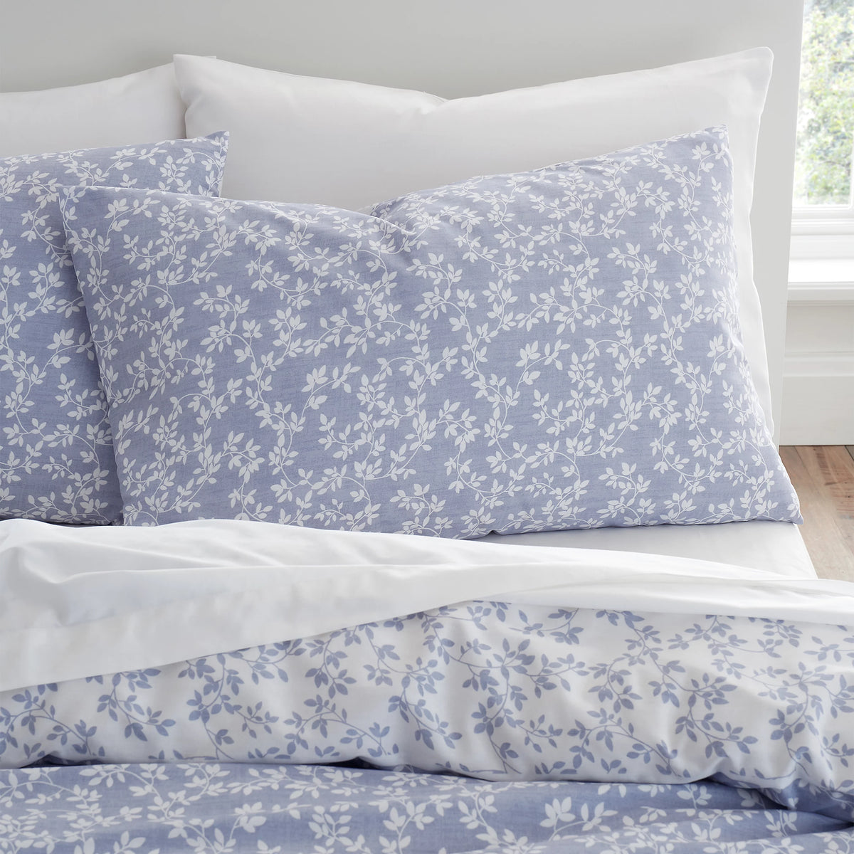 Bianca Shadow Leaves 200TC Cotton Duvet Cover Set French Blue