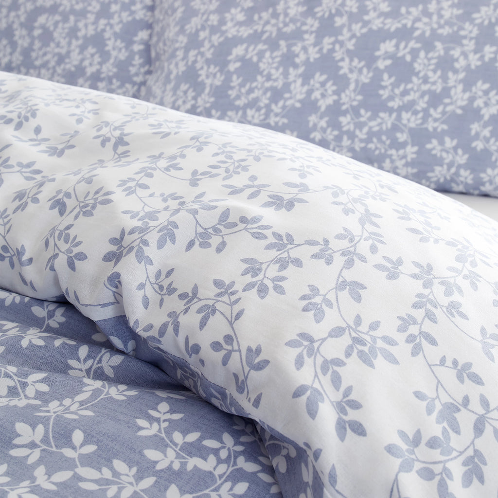 Bianca Shadow Leaves 200TC Cotton Duvet Cover Set French Blue