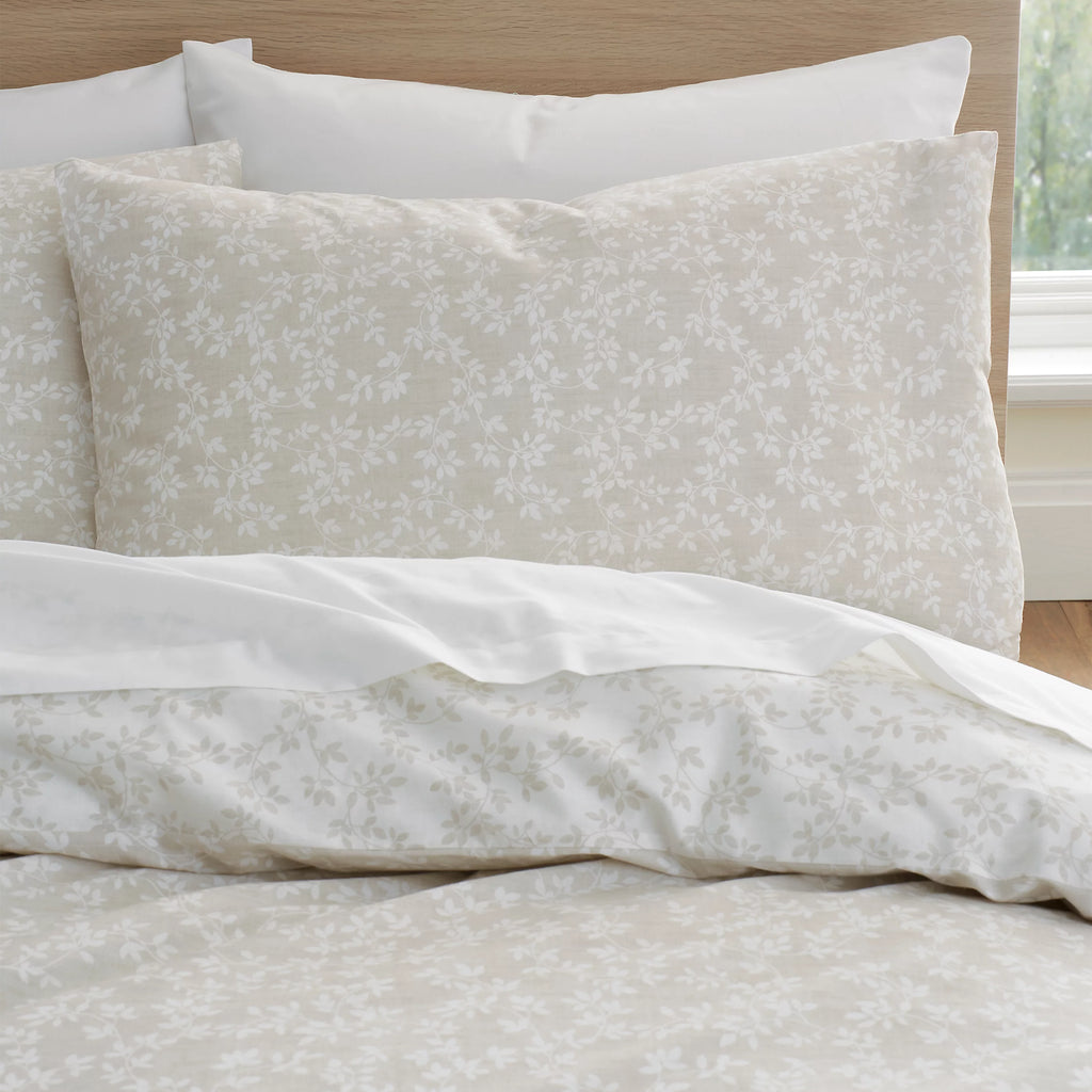Bianca Shadow Leaves 200TC Cotton Duvet Cover Set Natural
